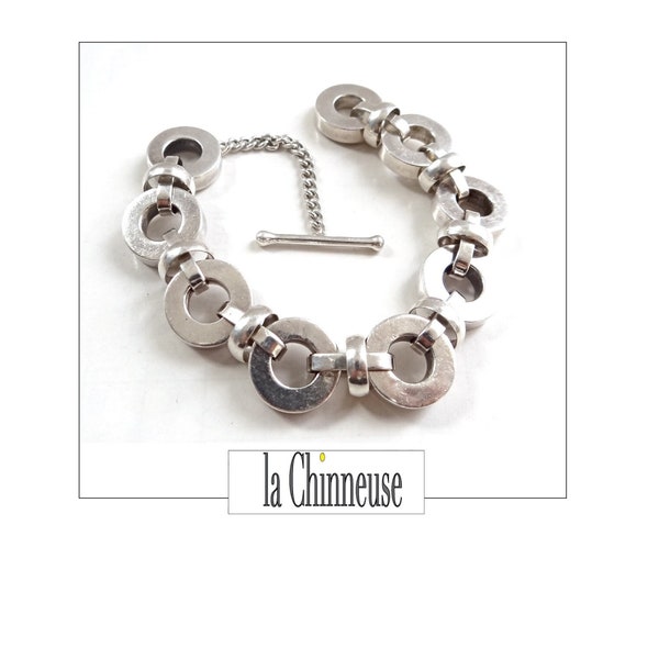 BRACELET DESIGN MODERNISTE; Bracelet Argent Maillons Ronds; Vintage Années 90; Pour Elle; Handmade; Collectible.