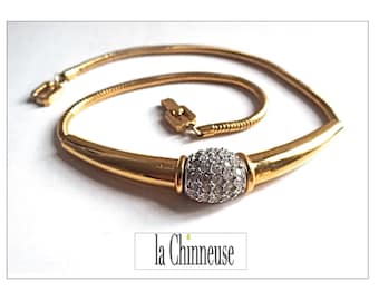 GIVENCHY COLLIER Haute Couture; Art Deco Style Choker Necklace, Gold Tone & Rhinestone Necklace, 80s, For Her, Signed French Jewelry.