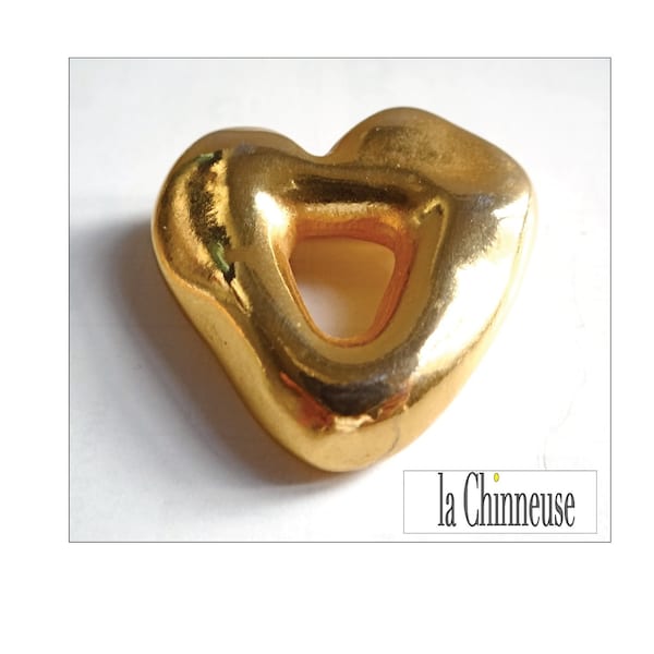 CHRISTIAN LACROIX BROOCH; Brutalist Heart Brooch; Gold Tone Brooch; Vintage 80s; For her; Haute Couture jewelry; French Signed.