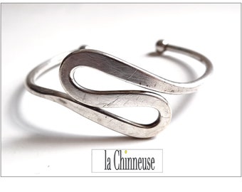 BRACELET MANCHETTE En ARGENT; Design Moderniste; Vintage Années 70; Pour Elle; Bijou en Argent Vintage; Collectible.