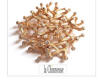 BELLE BROCHE VINTAGE; Broche Ton Or & Strass, Broche Design Brutaliste, Vintage Années 1980, Collection Bijoux Vintage Français.