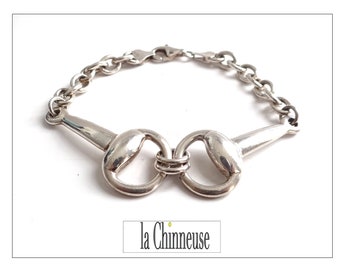 Silver Bracelet with Horsebit Motif; Equestrian Link Bracelet, Vintage 2000s, Modernist Bracelet, Iconic Design Bracelet, For Her.