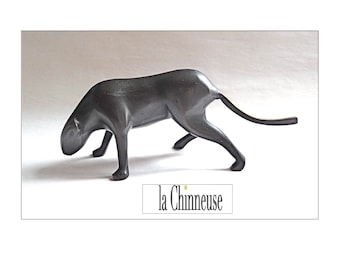 SCULPTURE PANTHÈRE, Sculpture Art Déco, Années 1930, Sculpture Animalière Bronze à Patine Noire, Pièce de Collection.