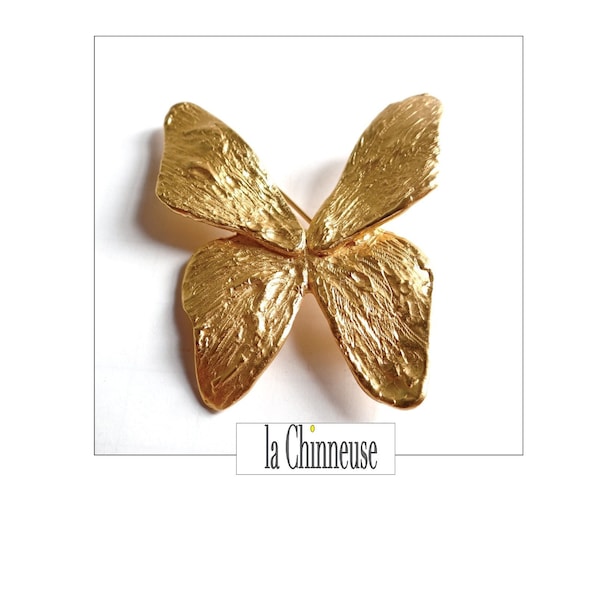 YVES SAINT LAURENT Brooch; Gold Tone Butterfly Motif Brooch; Gold Tone Haute Couture Brooch; For her; French Jewel Signed; Collectable.