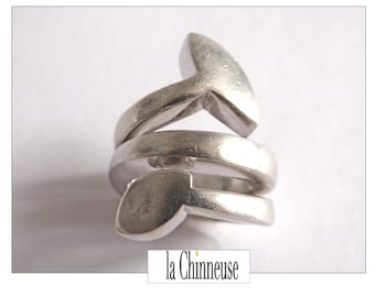 BAGUE ARGENT DESIGN Contemporain; Vintage Années 90; Pour Elle ou Lui; Bague Moderniste Argent Massif; Bague Sculpturale; Handmade.