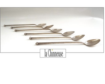6 CUILLÈRES to CAFÉ IN ARGENT; Silver dessert spoons; 1960s; Collectibles; Vintage Coverts in silver; Handmade.