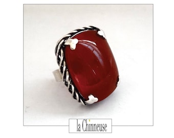 VINTAGE BAGUE ARGENT; Imposante Bague avec Agate; Années 70; Design Moderniste; Pour Elle Pour Lui; Collectible; Bijou de créateur.