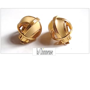 LANVIN EARRINGS; Vintage 80s; Art Deco Style clips; Gold -email clips; French Vintage Jewel Signed; For her; Gift idea.
