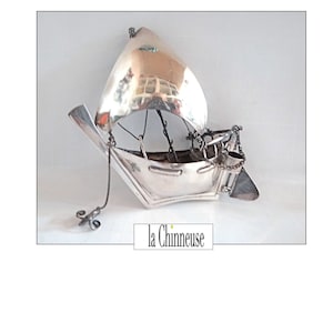 SILVER SAILBOAT SCULPTURE; 80s, Silver Boat Model, Collectible, For Him.