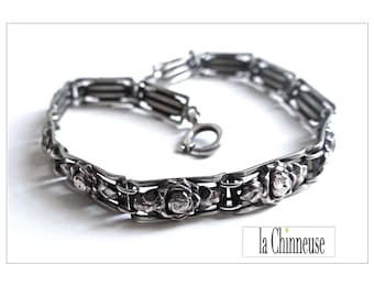 ART NOUVEAU BRACELET; Vintage 1910s, Solid Silver Bracelet with Floral Decor, For Her, French Art Nouveau, Antique Jewelry.