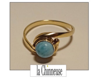 14K GOUDEN RING; Verlovingsring, gouden en turquoise solitaire ring, jaren 70, cadeau voor haar, vintage gouden sieradencollectie.