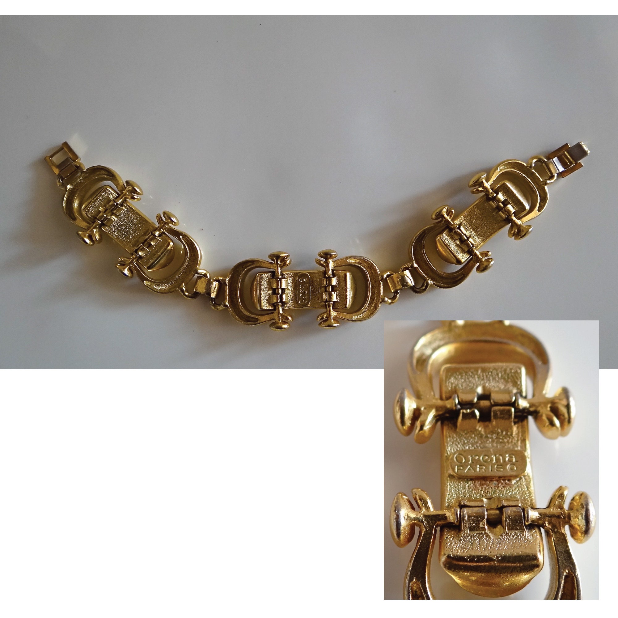 ORÉNA BRACELET VINTAGE Gold and Leather Bracelet 80s Art | Etsy
