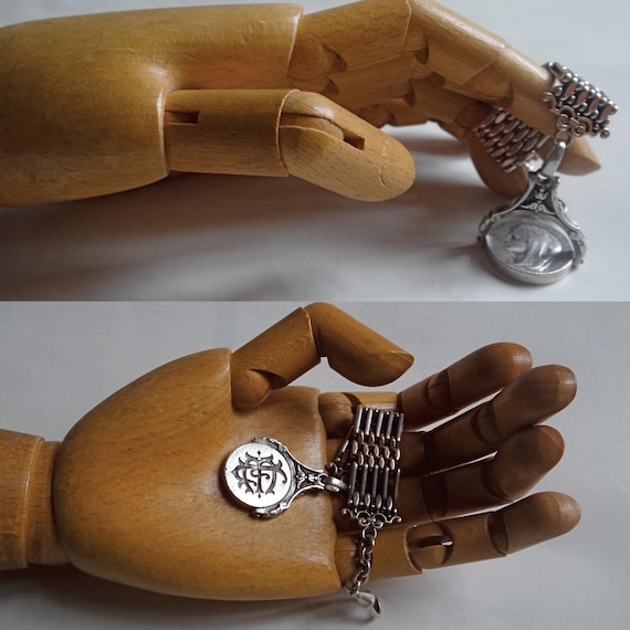 ANTIQUE WATCH CHAIN; Solid Silver & Vermeil Chate… - image 10