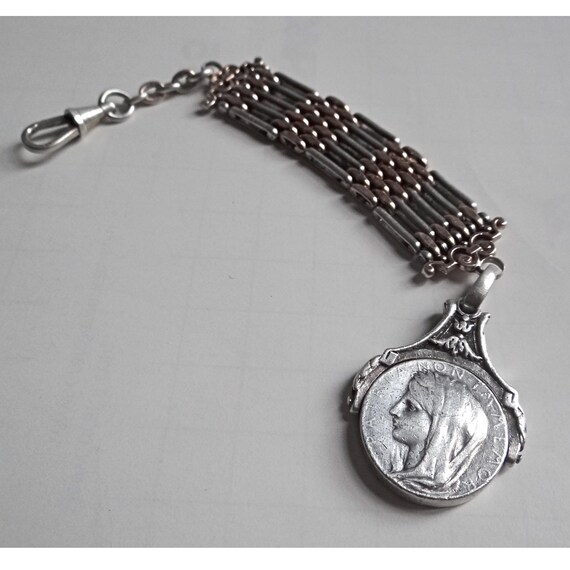 ANTIQUE WATCH CHAIN; Solid Silver & Vermeil Chate… - image 2