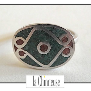 VINTAGE-SILBERRING; Siegelring aus Cloisonné-Emaille, Vintage 1980er Jahre, für Sie oder Ihn, Silberschmuckkollektion.