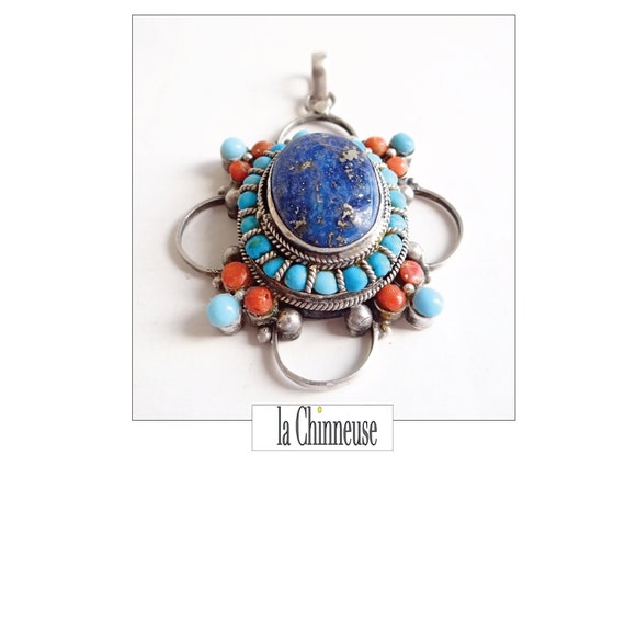 PENDENTIF ETHNIQUE ANCIEN; Collier Pendant Tibétai