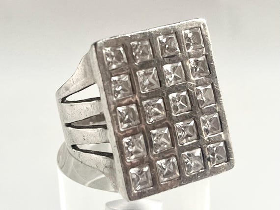 VINTAGE BAGUE En ARGENT; Bague Moderniste, Bague Argent 925 et Zircons.
