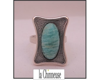 VINTAGE RING in ZILVER en Larimar steen; zilveren ring uit de jaren 70, cadeau voor haar, Scandinavisch modernistisch design.