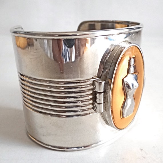 JEAN PAUL GAULTIER Cuff; Imposing Silver Tone Cuff Bracelet 