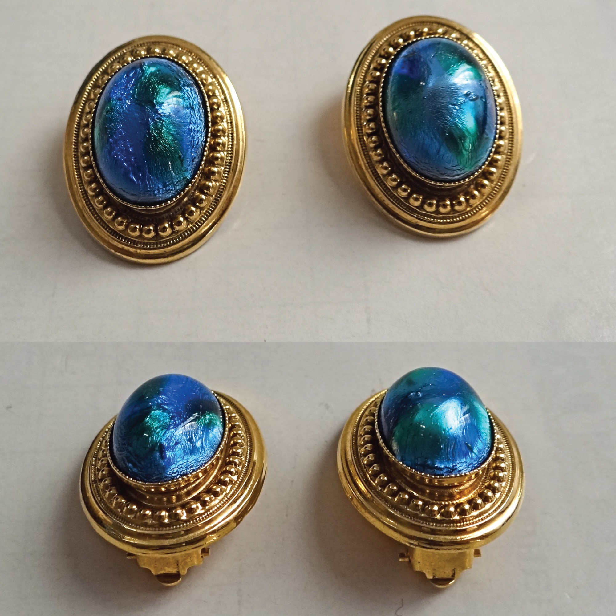 Boucles D'Oreilles Clips Vintage Henri Perichon - Bijoux Couture Avec Résine Rouge - Occasion