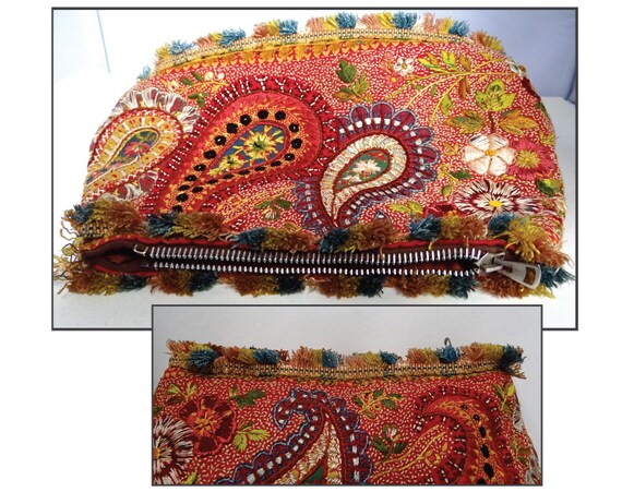 OLD EMBROIDERED POUCH; Rare Entirely Hand Embroid… - image 7