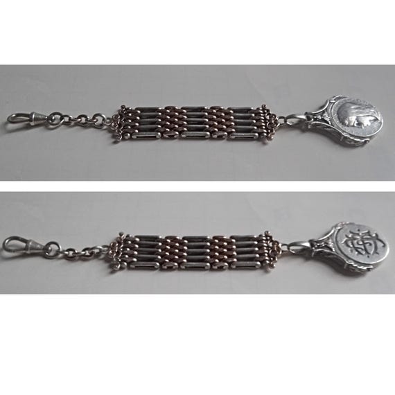 ANTIQUE WATCH CHAIN; Solid Silver & Vermeil Chate… - image 3