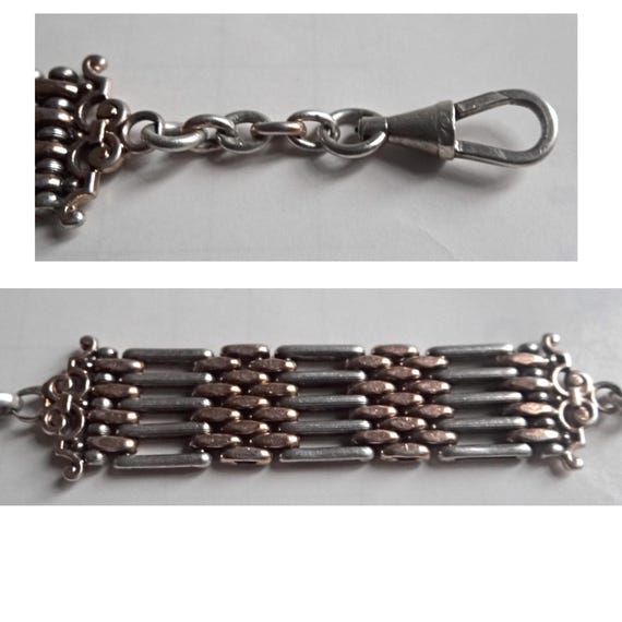 ANTIQUE WATCH CHAIN; Solid Silver & Vermeil Chate… - image 6
