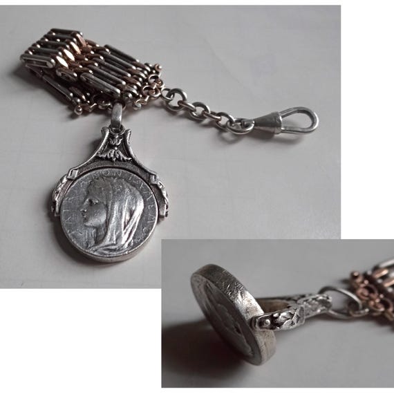 ANTIQUE WATCH CHAIN; Solid Silver & Vermeil Chate… - image 8