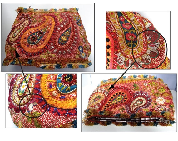 OLD EMBROIDERED POUCH; Rare Entirely Hand Embroid… - image 4