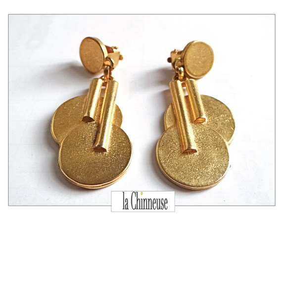 Boucles D'oreilles Clips Vintage Couture Années 1970 - Style Cardin, Courrèges - Occasion - Fabriqué En France