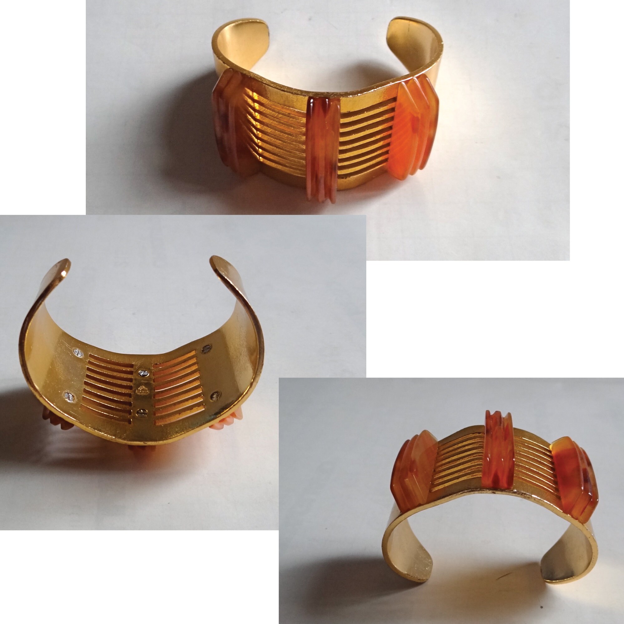Bracelet Manchette Art Déco Vintage – Design Stylisé Années 1930 – Métal Chromé Argenté – Occasion Porté