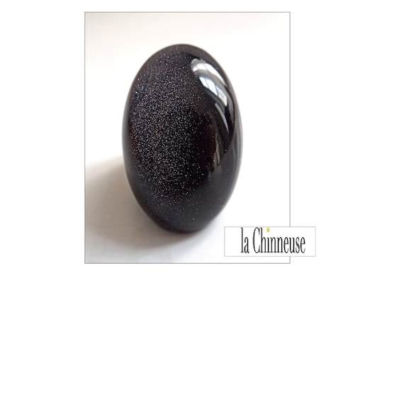 Bague Argent 925 - Cabochon En Verre Bleu Nuit - Taille 54 - Style Moderniste Années 2000 - Occasion
