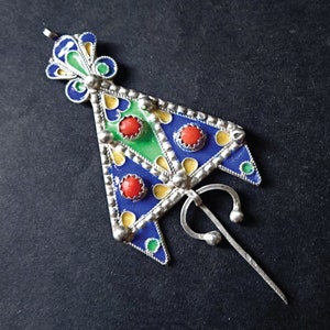 Pendentif Vintage émail Et Turquoise – Années 60 – Fait Main – USA