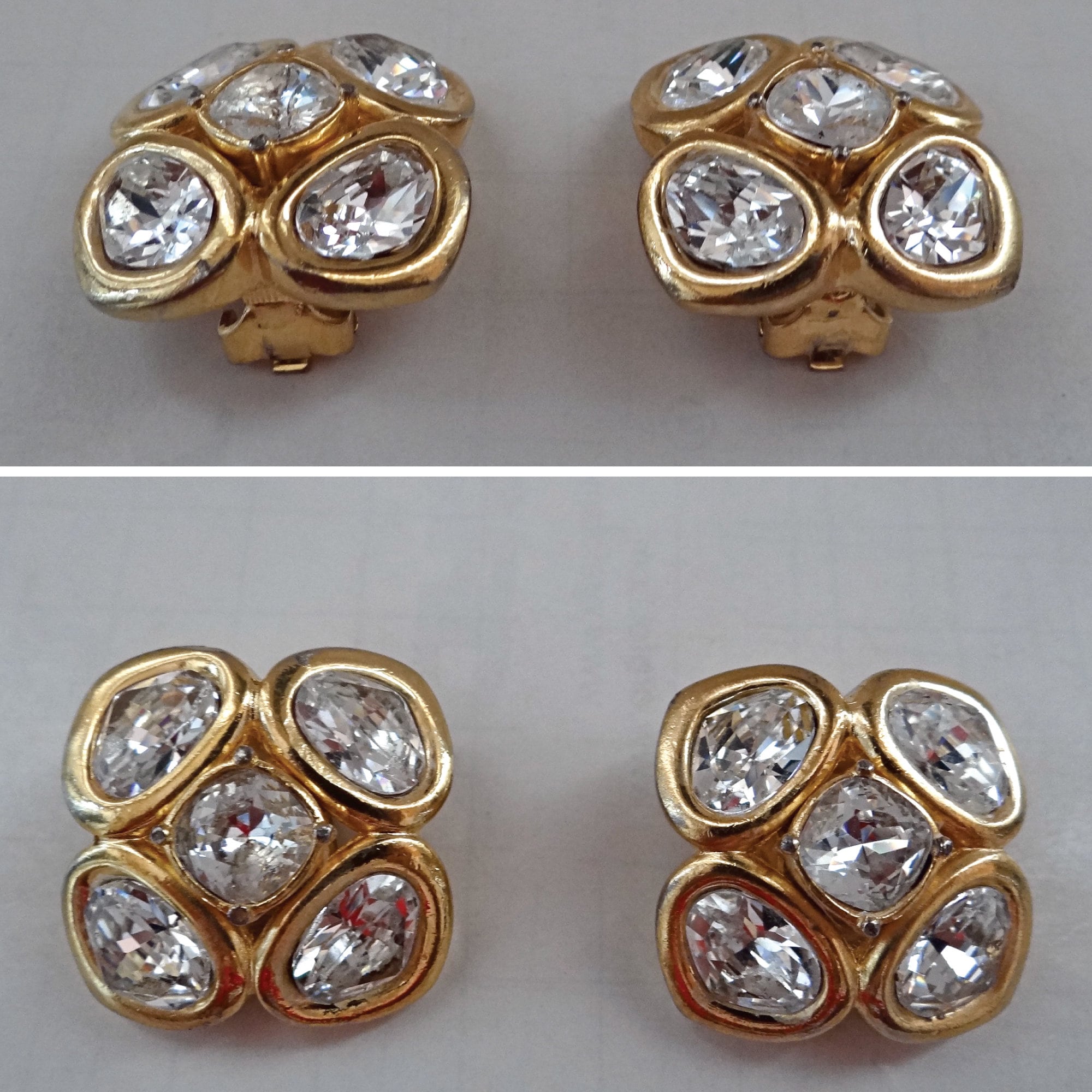 Clips à Cheveux Vintage Beverley Hamburg Années 80 - XXL, étain Doré Et Cristal, 74x35mm