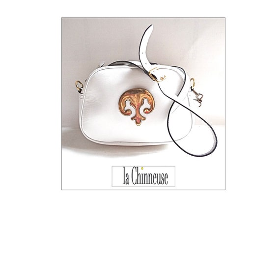 LAFFARGUE BAG; Small White Leather Bag & Fleur de… - image 1