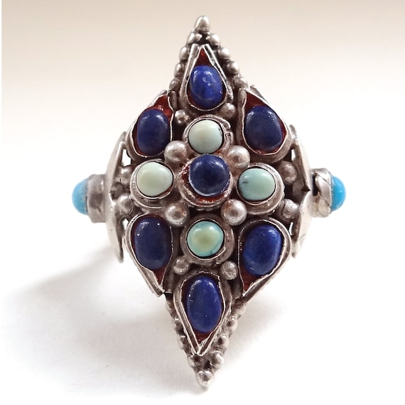 Vintage INDIAN RING in Silver & Multi Stones Vintage 80s for - Etsy