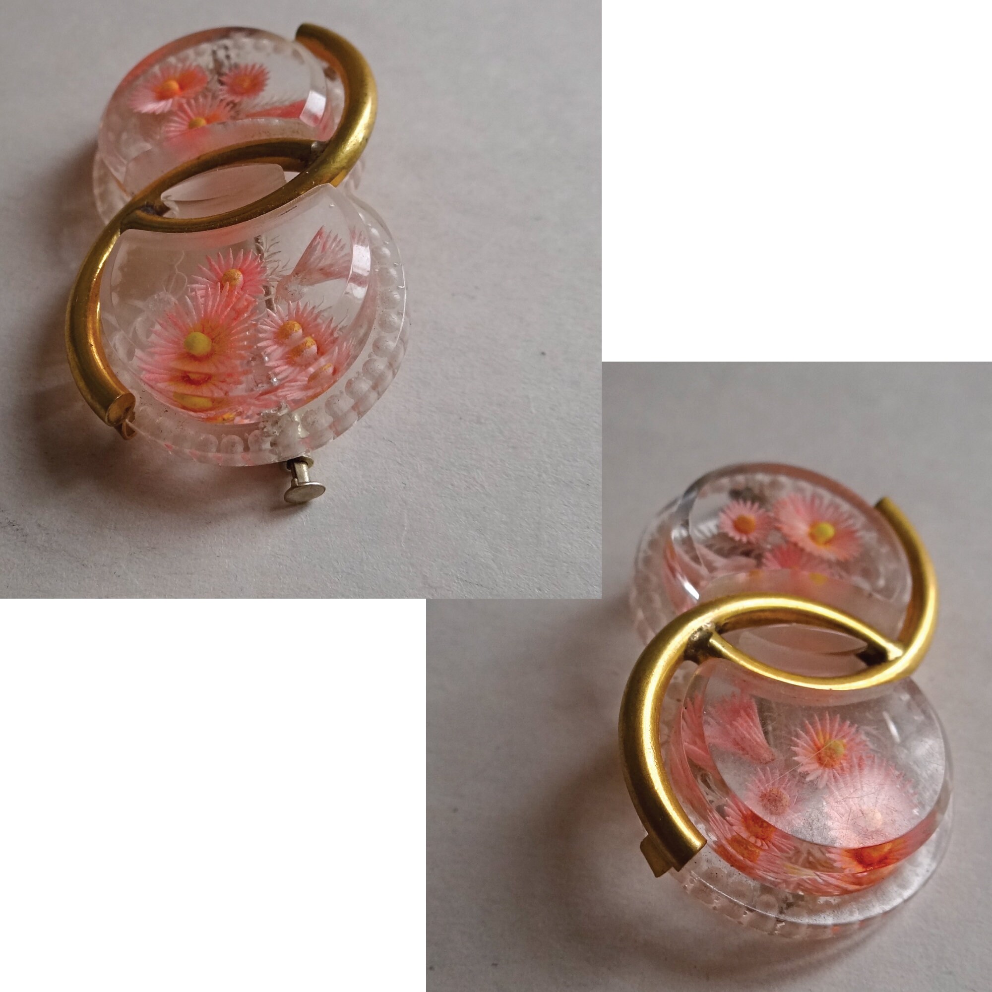 Broche Ancienne Art Déco Plexiglas - Bijou Vintage Occasion à Porter