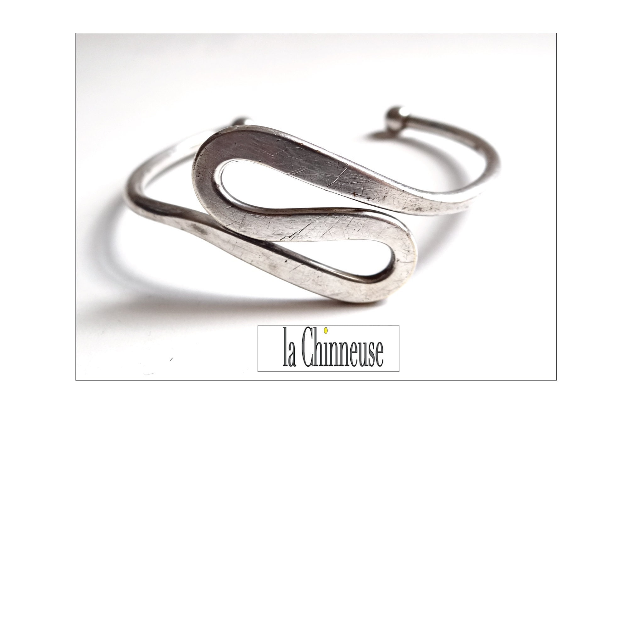 Bracelet Gourmette En Argent Massif 925 - Style Jonc Moderniste Vintage - Occasion, Porté Mais En Bon état