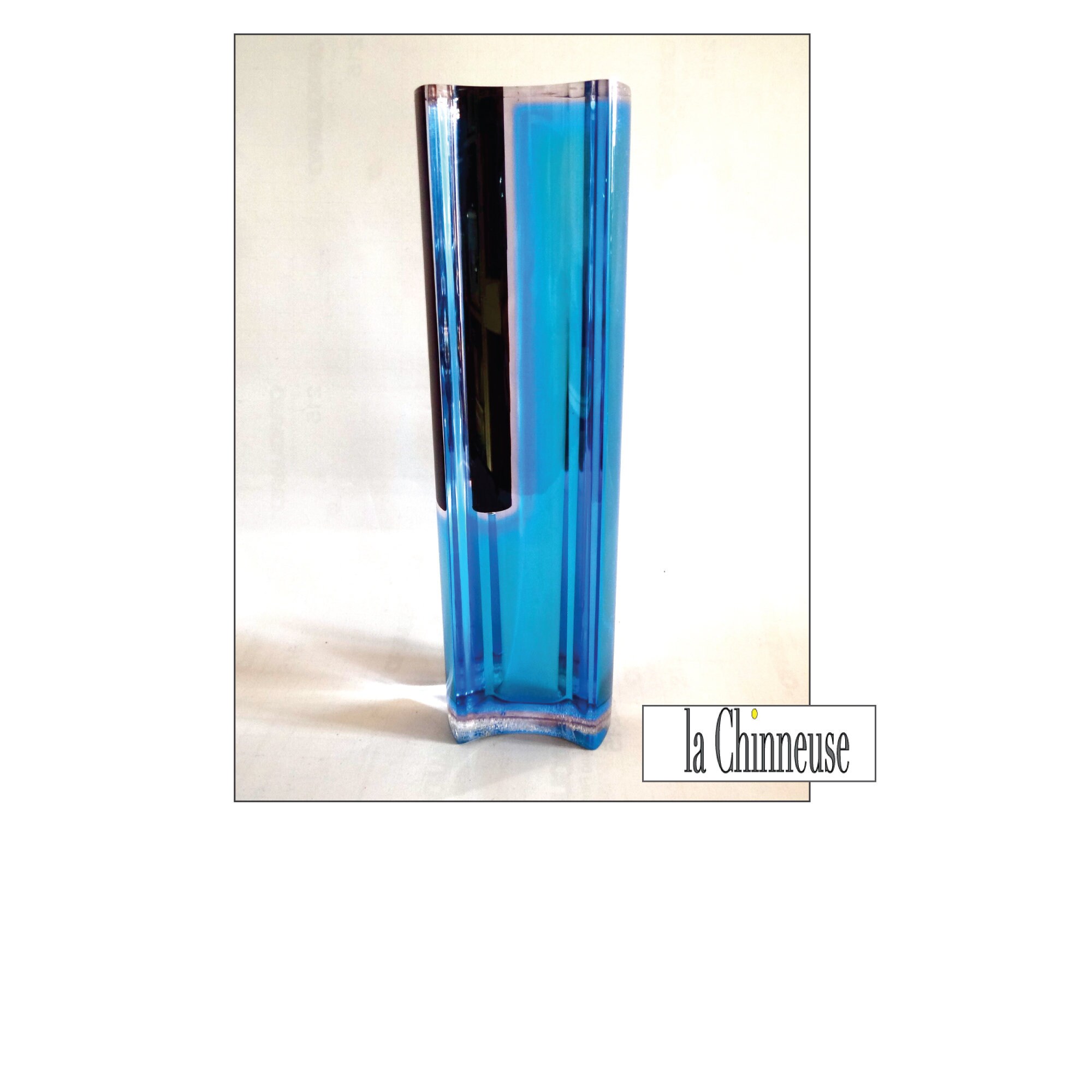 Luigi Massoni Vase; Design Vintage Années 70; Vase Soliflore en Plexiglas Bicolore Bleu & Noir; Édit