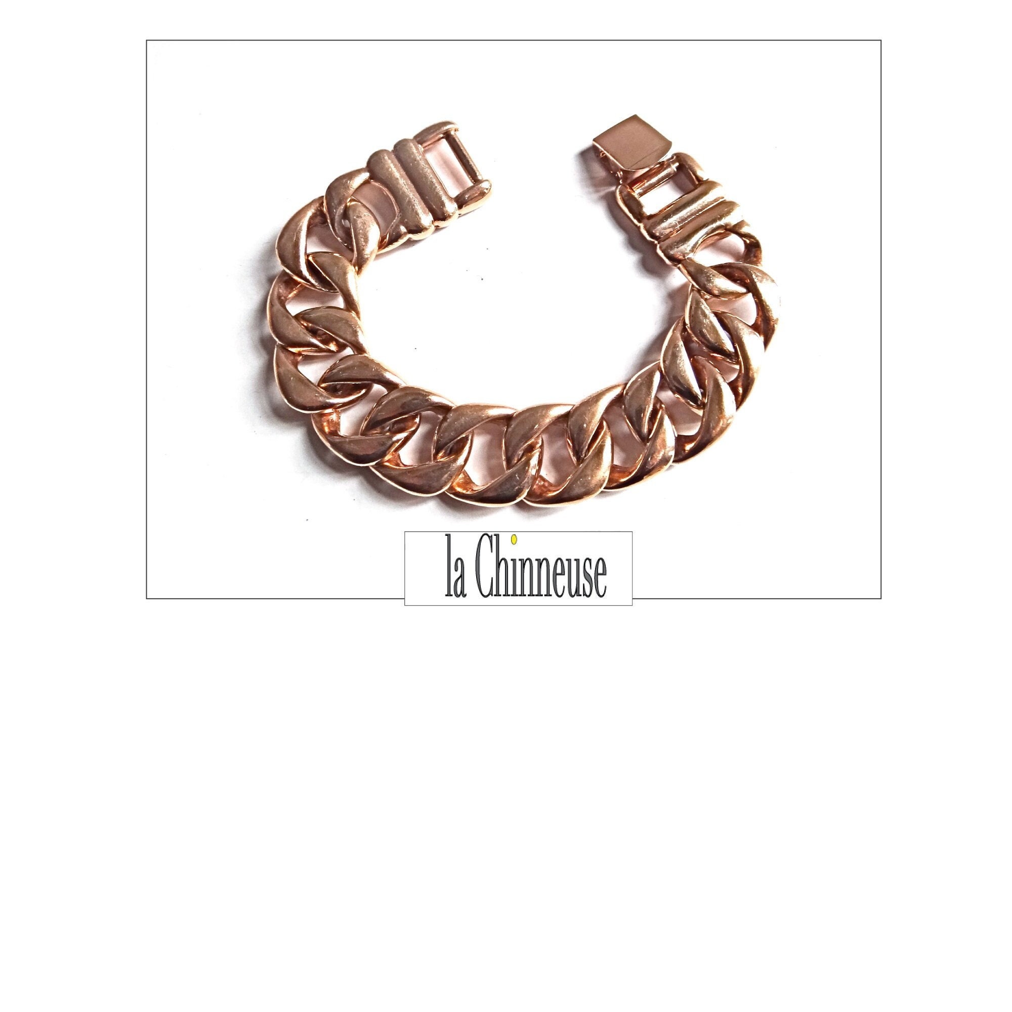 Bracelet Vintage Guy Laroche Années 80 - Chaîne Plaqué Or Avec Fleur - Longueur 17-18 Cm