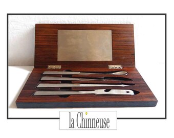 VINTAGE COCKTAIL SET; Mid Century Modern, Teak Box and Cocktail Accessories, Vintage Bar Accessory, Scandinavian Design.