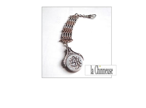 ANTIQUE WATCH CHAIN; Solid Silver & Vermeil Chate… - image 1