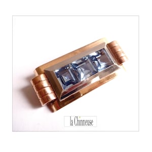 ART DECO BROOCH; Gold, Silver & Blue Stones brooch, Antique 1930s Jewelry, For Her and Him,