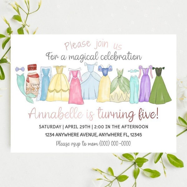 Princess party invitation template | Editable princess invitation | Princess Dress Invitation | Disney Princess Inspired Invitation