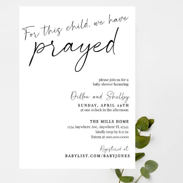 For this child, we have prayed Invitation | Religious invitation | Baby shower invitation | simple invitation | Editable invitation| Baptism