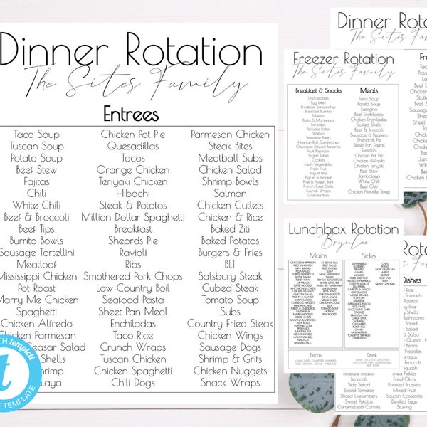 Meal Rotation Bundle | Home Organization | Digital Downloads | Home Printables | Editable Meal Rotation