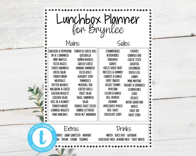 Lunchbox Planner Digital Template | Kids Lunchbox Meal Plan | Meal ...