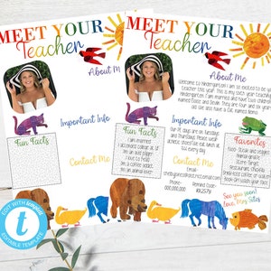 Meet your teacher template | Brown Bear | Eric Carle | Teacher Printable | Editable meet your teacher