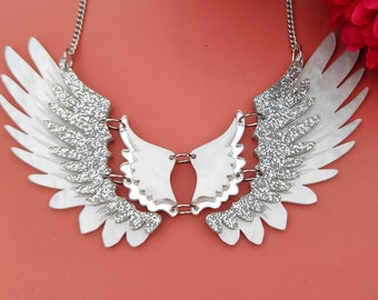 Angel Wings statement necklace | laser cut acrylic | valentines love jewellery