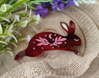 Autumn Fortune Folk Bunny brooch | laser cut acrylic brooch